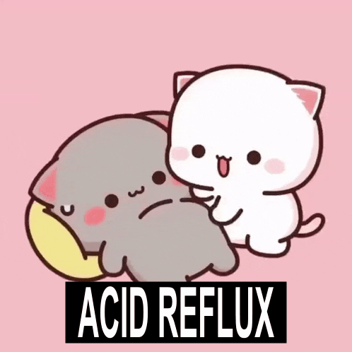 a cartoon of two cats laying next to each other with the words acid reflux on the bottom .