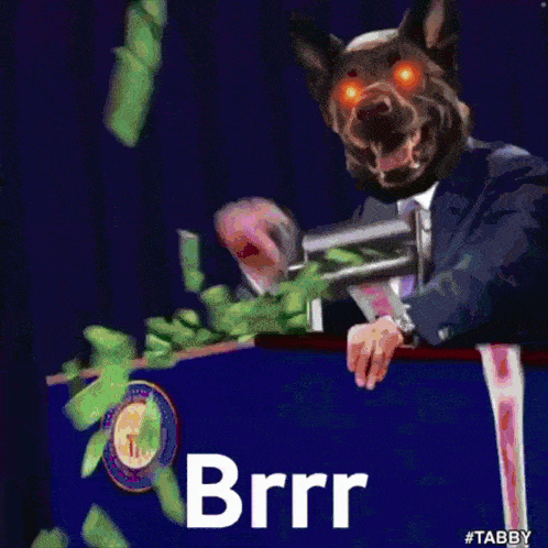 a picture of a man with a dog 's head and the word brrr