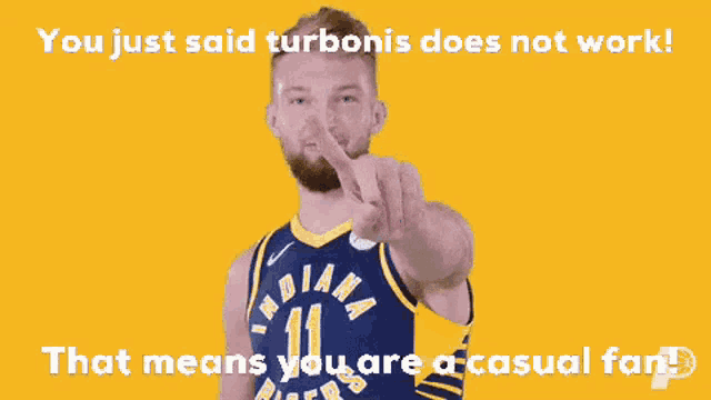 a basketball player with the number 11 on his jersey is pointing at the camera