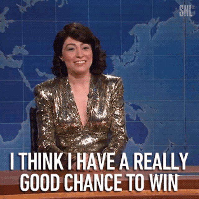 I Think I Have A Really Good Chance To Win Melissa Villasenor GIF - I Think I Have A Really Good Chance To Win Melissa Villasenor Saturday Night Live GIFs