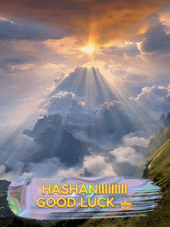 a picture of a mountain with the words hashan good luck written on it