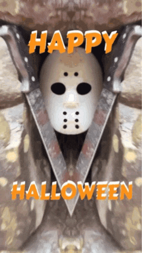a picture of a jason voorhees mask with the words happy halloween