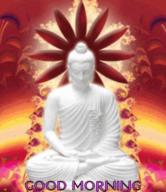 a picture of a buddha with the words " good morning " on the bottom