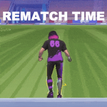 a cartoon of a soccer player with the words rematch time below him