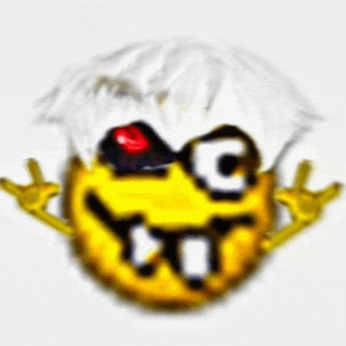 a cartoon smiley face with a wig and glasses on .