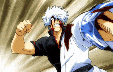 a cartoon character with blood coming out of his face and arm