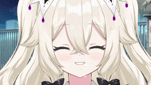 a close up of a girl with white hair and a bow tie