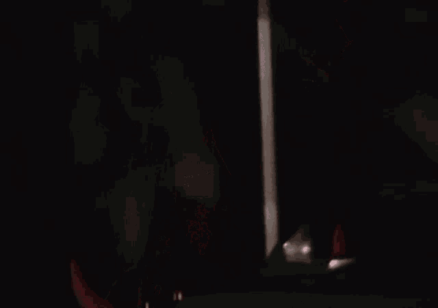 a blurry picture of a woman with red hair in a dark room