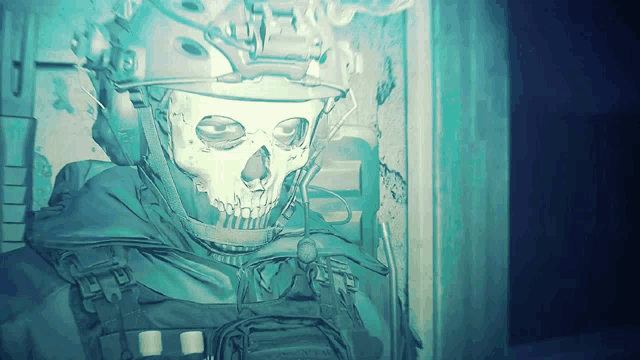 a person with a skull on their face and a helmet
