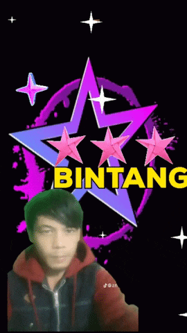 a man is standing in front of a sign that says " bintang "