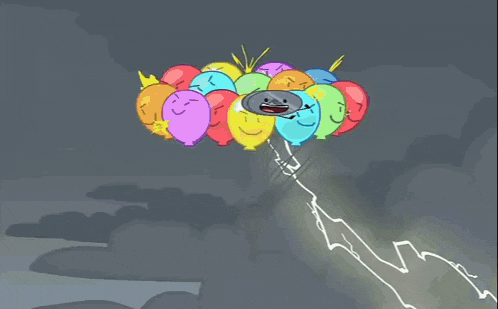 a bunch of balloons with faces on them are flying through the air