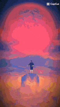 a painting of a man standing in front of a fire with a caption that says capcut