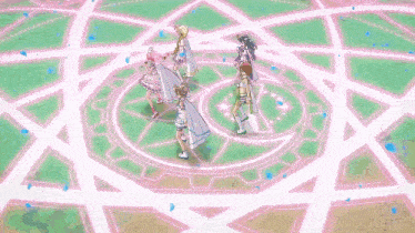 a group of girls are dancing in a circle
