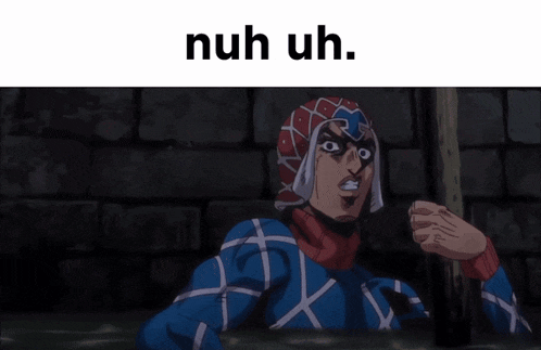 a picture of a cartoon character with the words nuh uh below him