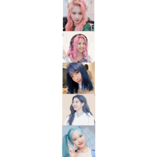 a collage of photos of a girl with different hair colors