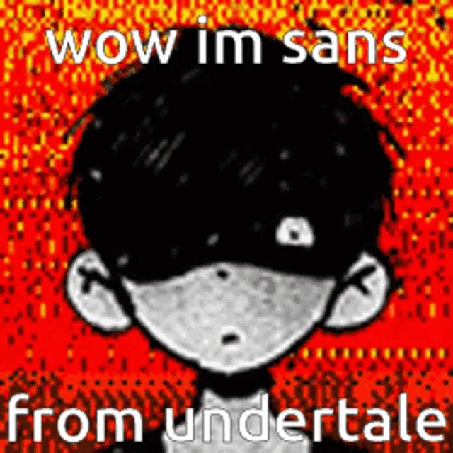 a drawing of a boy with a mask on his face and the words wow im sans from undertale .