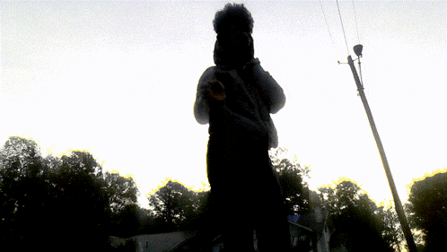 a silhouette of a person standing in front of trees