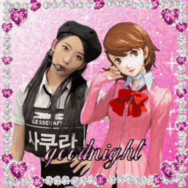 a picture of two anime girls with the words goodnight in the corner