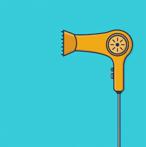 a yellow hair dryer is blowing out waves on a blue background