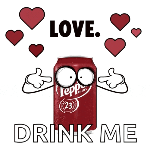 a can of tepp 's soda with hearts around it and the words love drink me below it