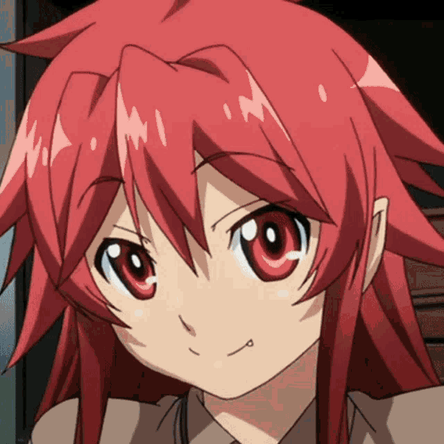 a close up of a red haired anime character