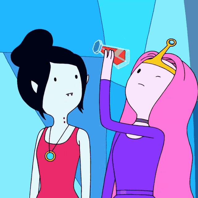 a cartoon of princess bubblegum holding a bottle