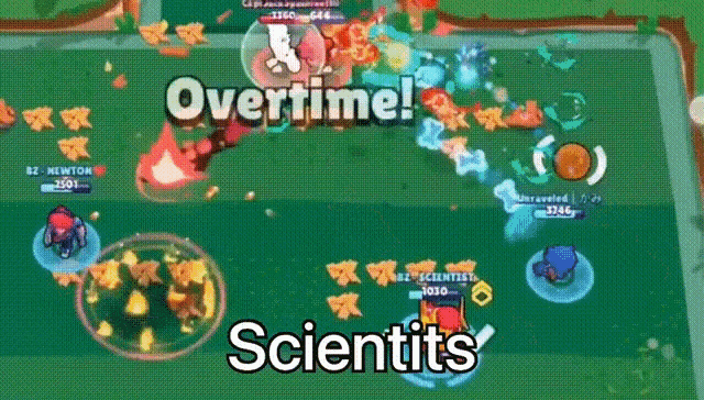 a screenshot of a video game with the words overtime scientists
