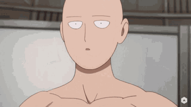 a cartoon character with a bald head and white eyes is looking at the camera .