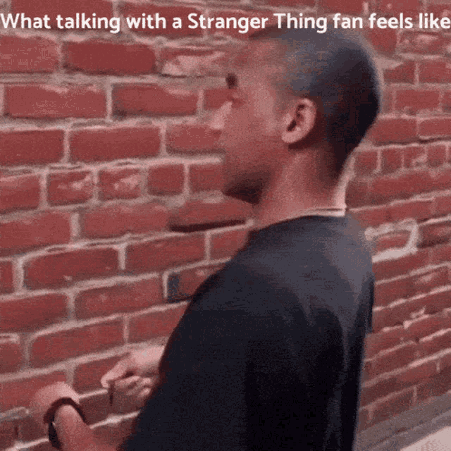 Me Talking With A Stranger Thing Fan Feels Like Stranger Things GIF - Me Talking With A Stranger Thing Fan Feels Like Stranger Things Brick Wall GIFs