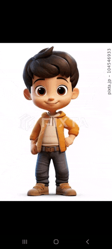 a 3d rendering of a young boy wearing a hoodie and jeans