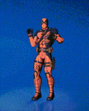 a cartoon of deadpool holding a whip with a speech bubble that says boom