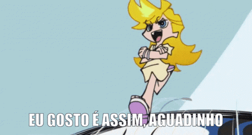 a cartoon character with the words eu gosto e assim