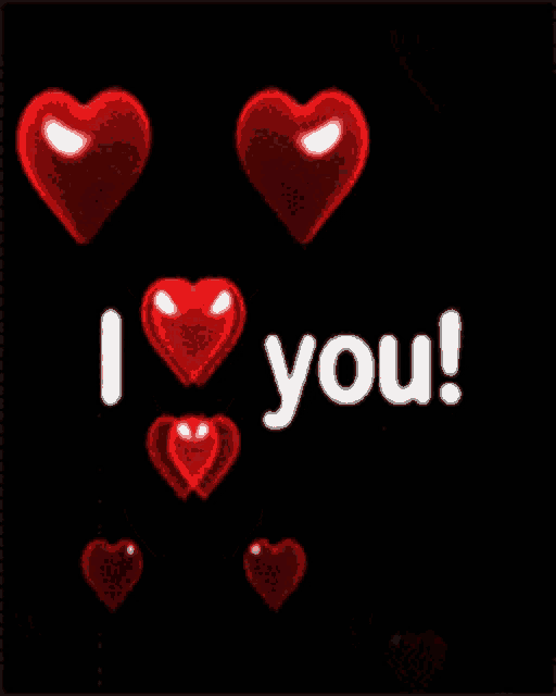 a black background with red hearts and the words " i love you " in white