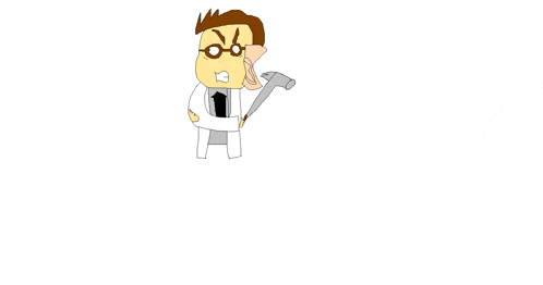 a cartoon drawing of a man with glasses holding an axe