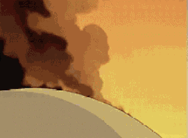 a cartoon drawing of a sunset with a cloud in the sky