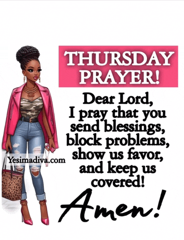 a poster that says thursday prayer with a woman in a pink jacket