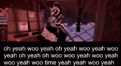 a screenshot of a video game that says oh yeah woo yeah