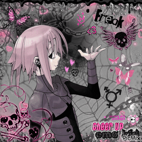 a picture of a girl with the words cheer up emo