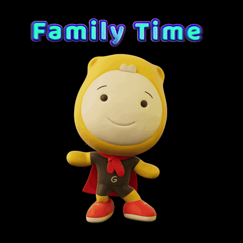 a cartoon character with a cape and the words family time behind him