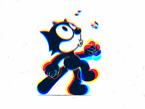 a cartoon character playing a trumpet with a rainbow of colors