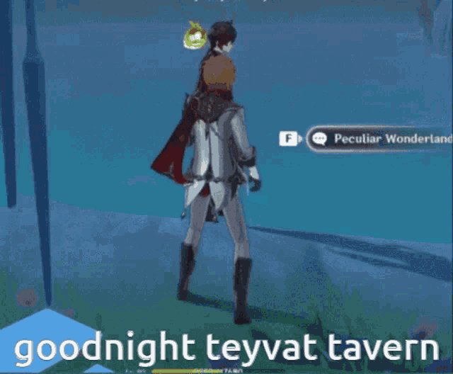 a screenshot of a video game with the words goodnight teyvat tavern at the bottom
