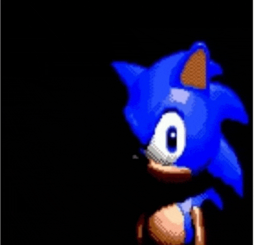 a pixel art of a blue sonic the hedgehog on a black background