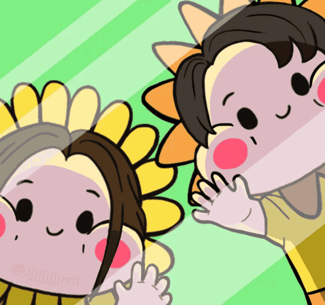 a cartoon drawing of a man and a woman with a green background