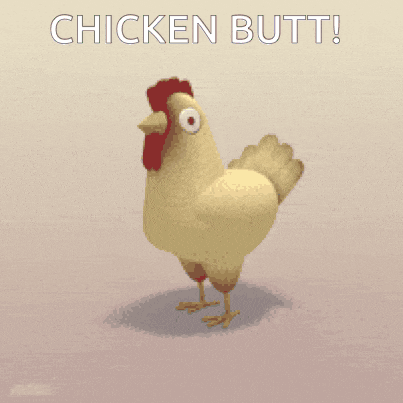 a picture of a chicken with the words chicken butt on the bottom