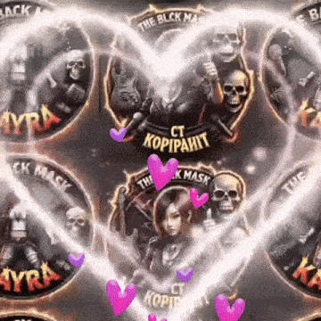 a collage of skulls and hearts with the words the black mask on them
