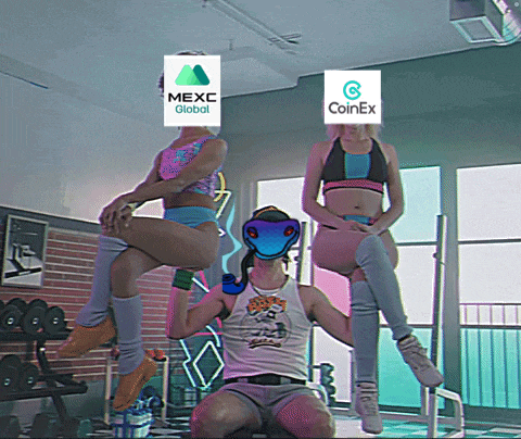 a man and two women are sitting in a gym with logos for mexc global and coinex