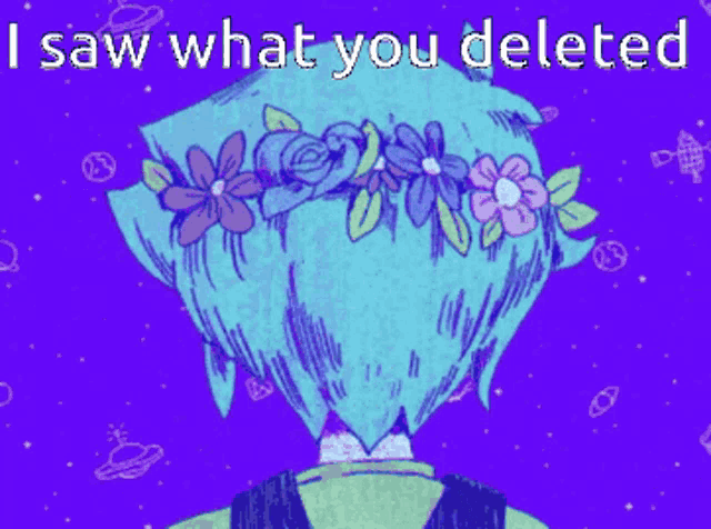 a pixelated image of a girl with flowers in her hair and the words i saw what you deleted