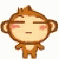 a cartoon monkey with its eyes closed and a pink cheek is standing on a white background .