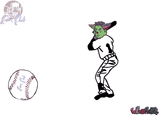 a drawing of a baseball with the words " love club " written on it