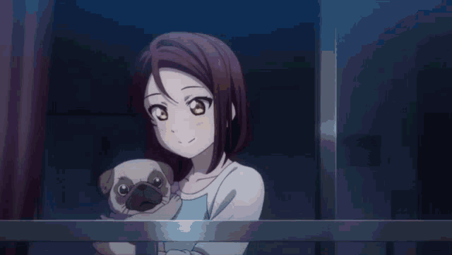 a girl is holding a pug dog in her hands